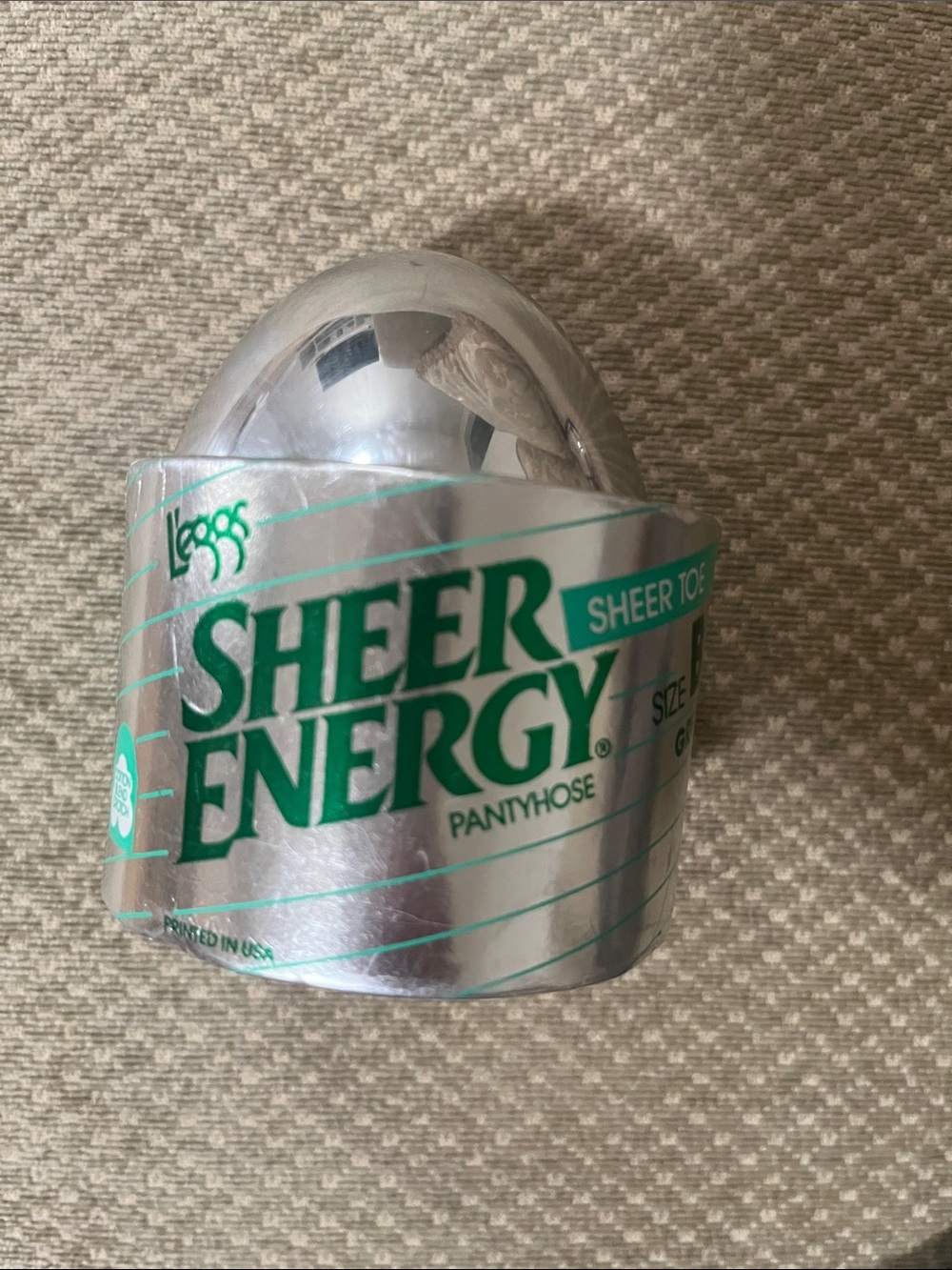 Vintage L’eggs Sheer Energy Pantyhose new in Packaging size B grey
